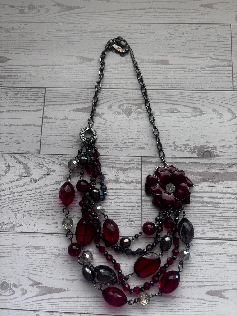 5 for $25! Statement Multi-Strand Red Floral Pendant Necklace